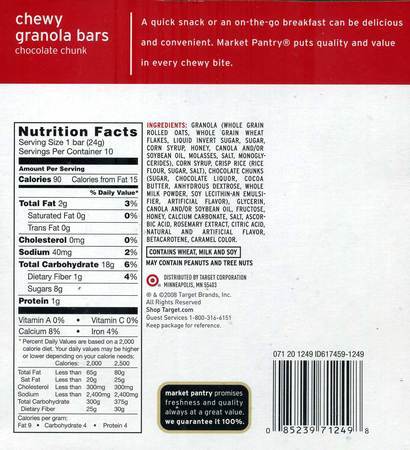 Market Pantry Chewy Granola Bars Chocolate Chunk 10 8 Oz 24g